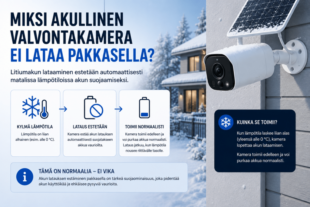 Akullinen valvontakamera pakkasella.